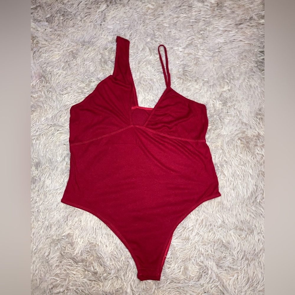 Red One-Shoulder Bodysuit